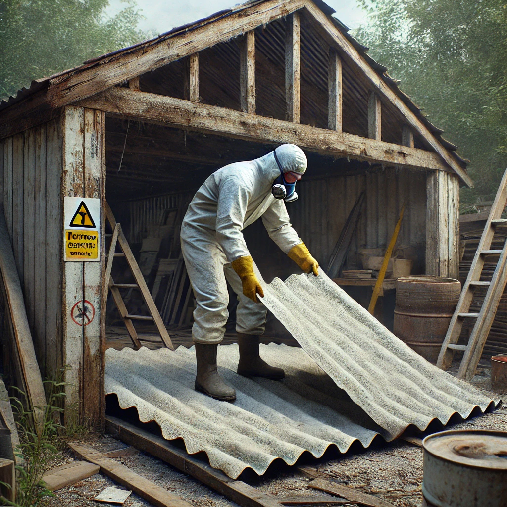 WRG Worker removing asbestos roof sheet